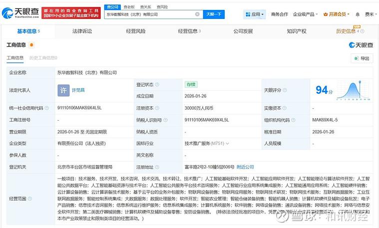东华软件布局丰台 3亿注册资本成立数智科技公司，发力人工智能基础软件开发